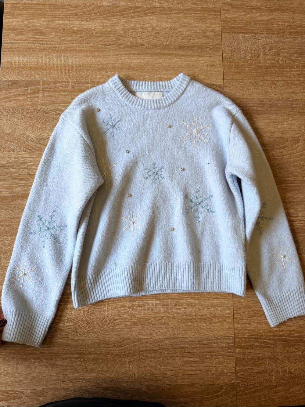 Zara Powder Blue Snowflake Crewneck Sweater